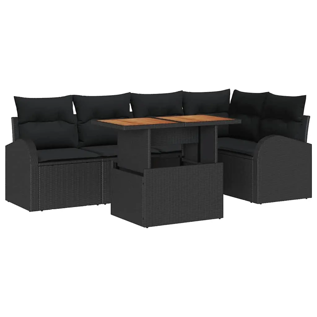 6-Piece Outdoor Garden Sofa Set with Black Woven Rattan
