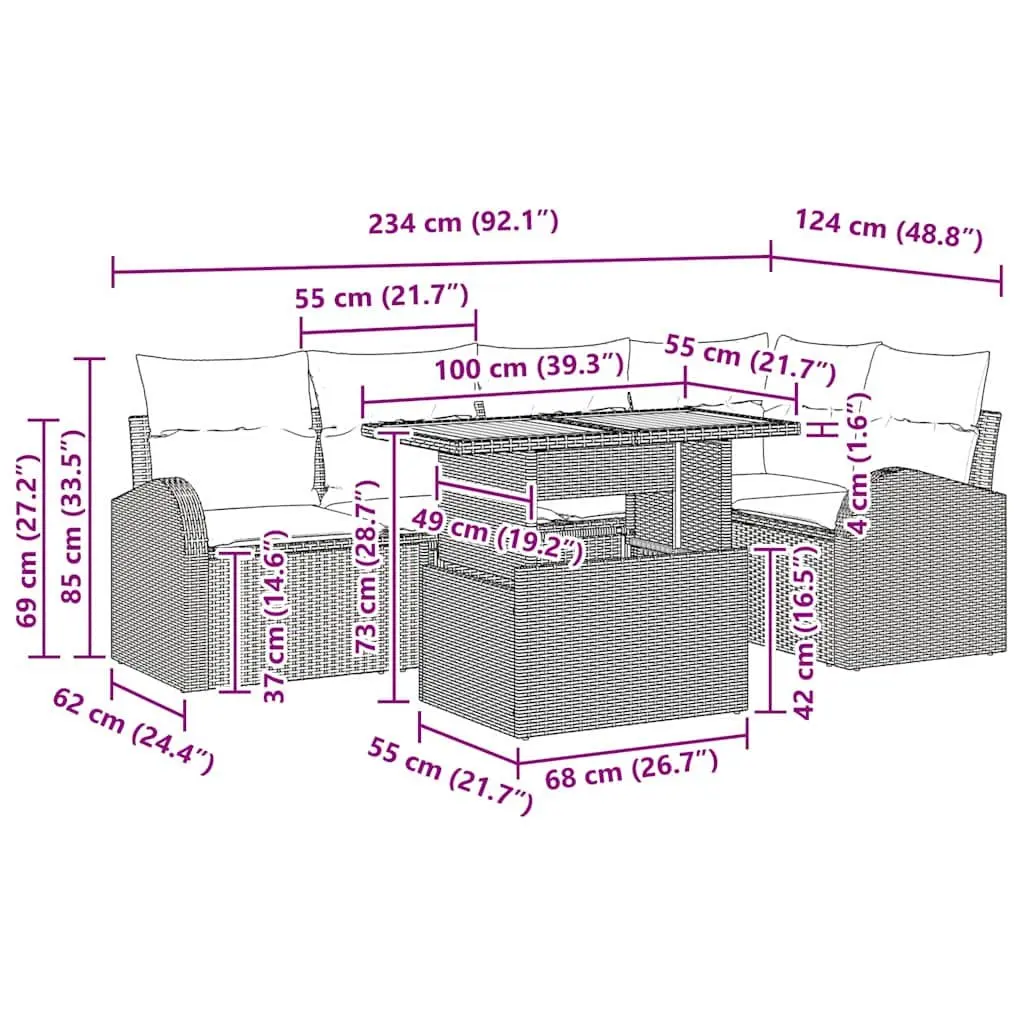 6-Piece Outdoor Garden Sofa Set with Black Woven Rattan