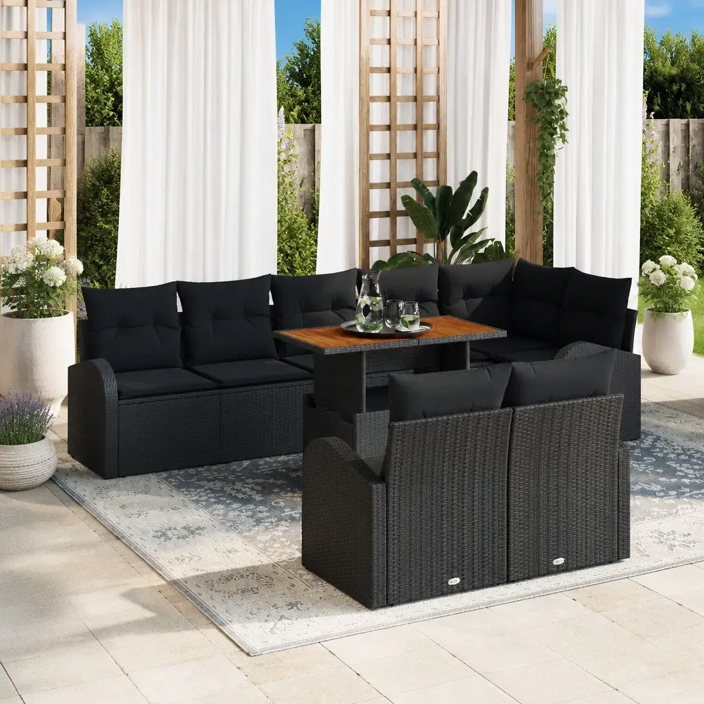 Black 9-Piece Garden Sofa Set with Cushions