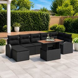Premium 8-Piece Black Garden Sofa Set with Cushions