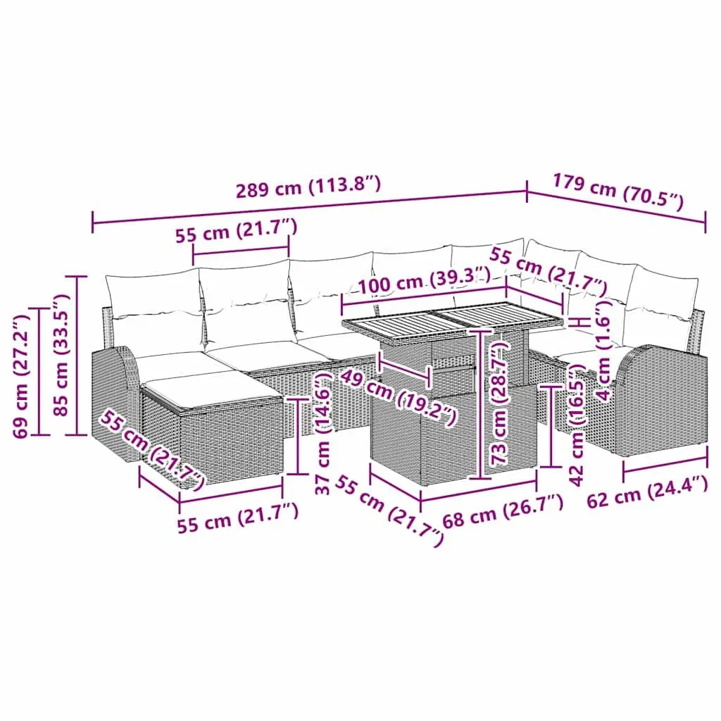 9-Piece Modular Outdoor Sofa Set with Storage and Cushions