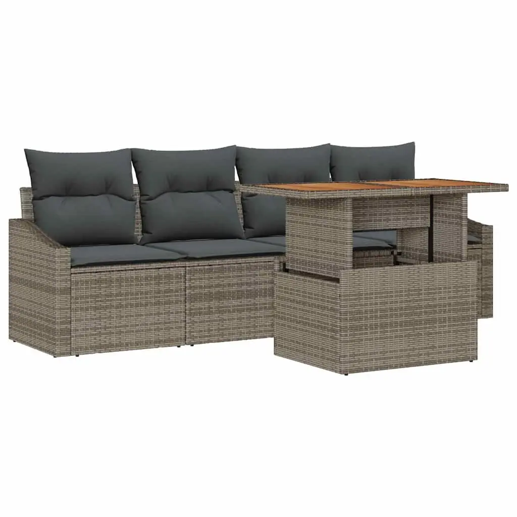 Garden Sofa Set 5 Pieces Grey Outdoor Furniture Poly Rattan Patio Seating