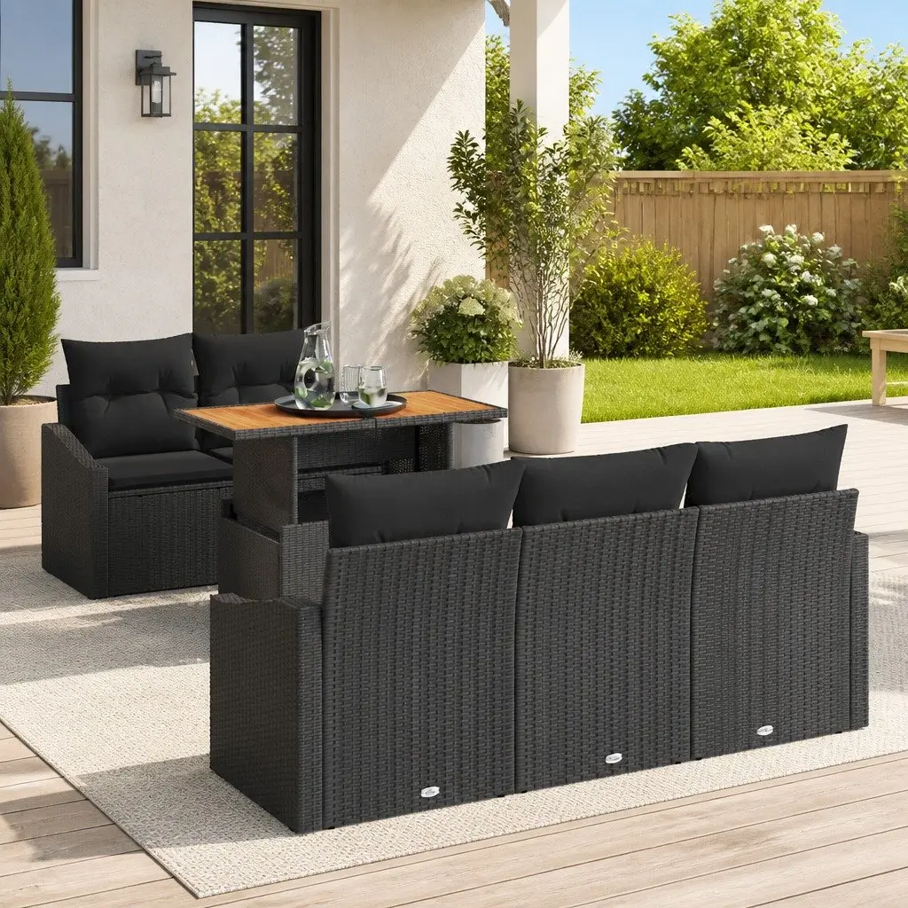 Modular Outdoor Sofa Set, 6-Piece Black