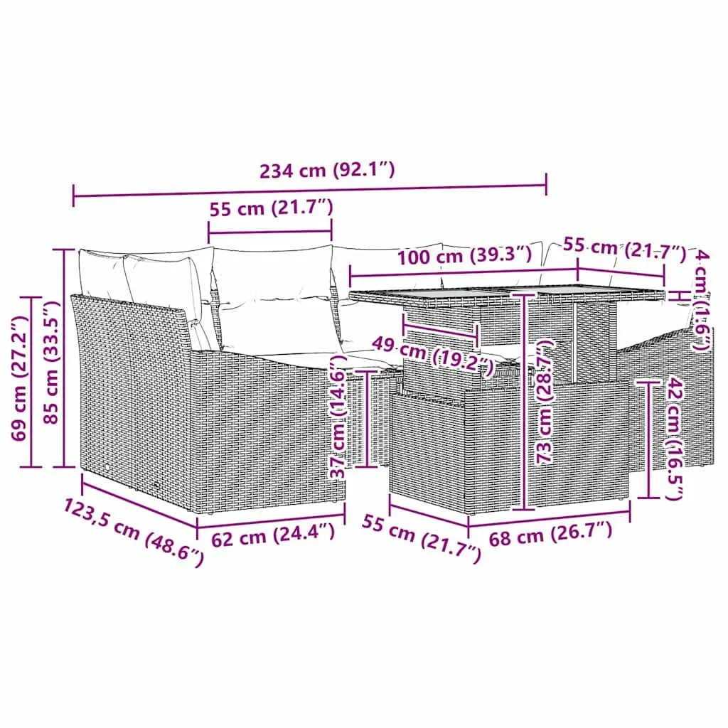7-Piece Grey Modular Garden Sofa Set with Storage