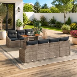 8-Piece Grey Poly Rattan Garden Sofa Set with Storage