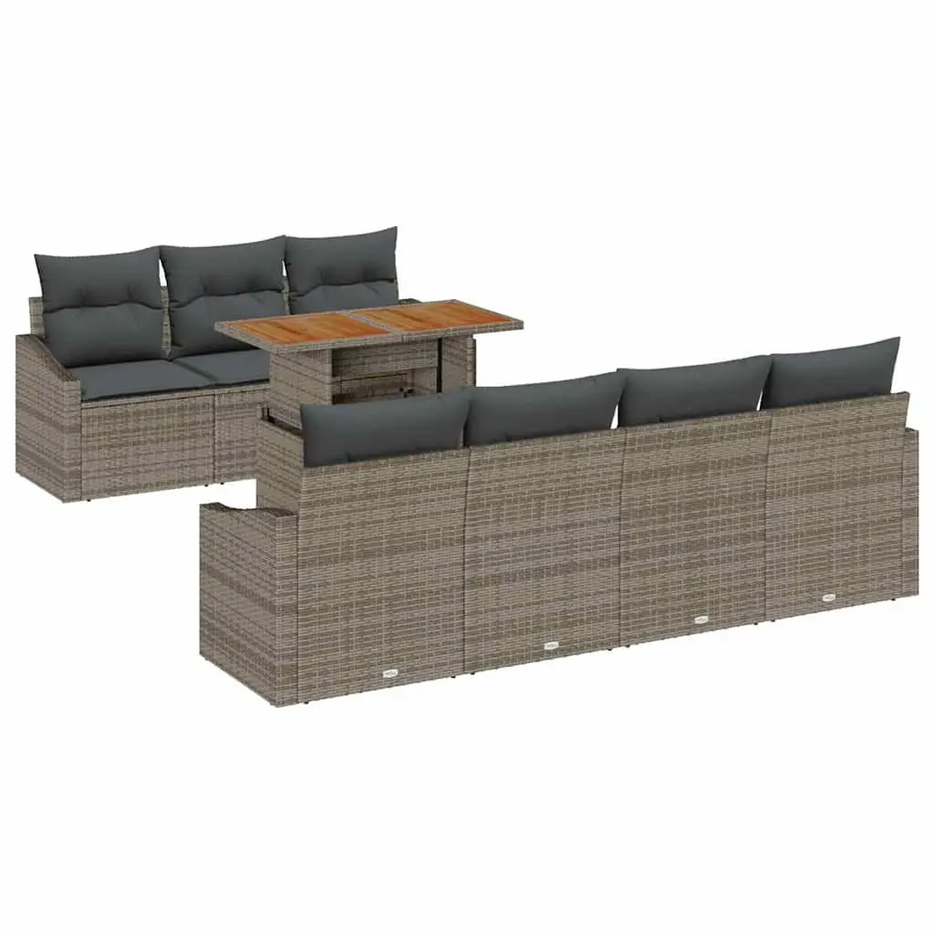 8-Piece Grey Poly Rattan Garden Sofa Set with Storage