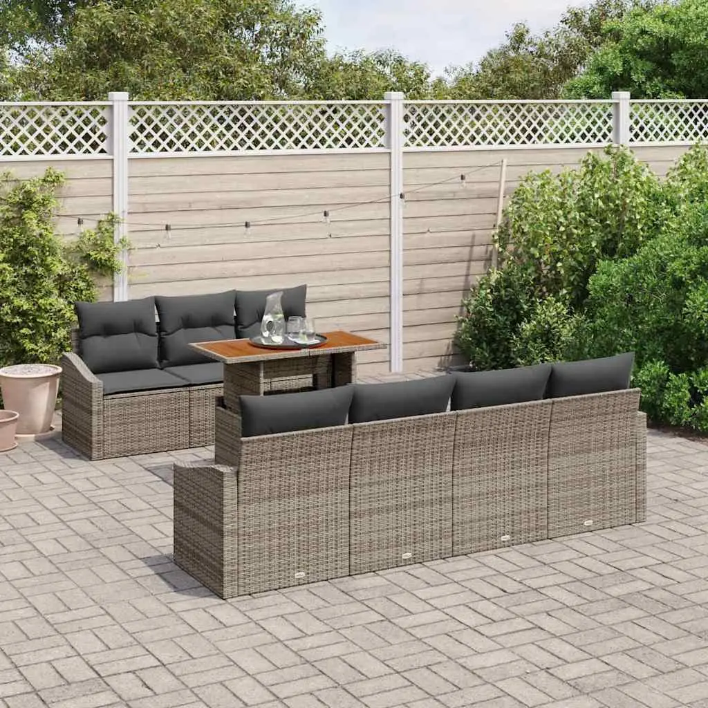 8-Piece Grey Poly Rattan Garden Sofa Set with Storage
