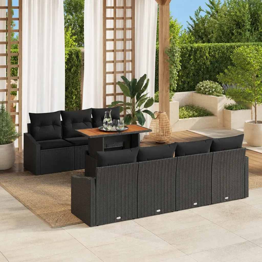8-Piece Modular Outdoor Garden Sofa Set in Black