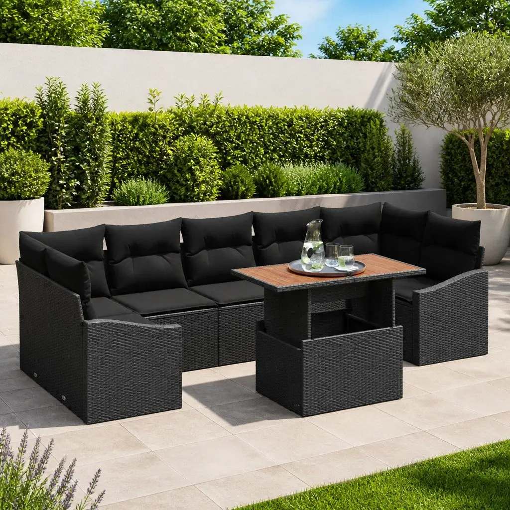 8-Piece Modular Outdoor Garden Sofa Set with Acacia Table