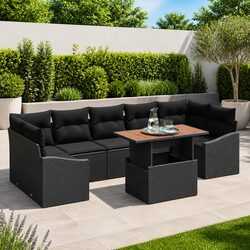 8-Piece Modular Outdoor Garden Sofa Set with Acacia Table