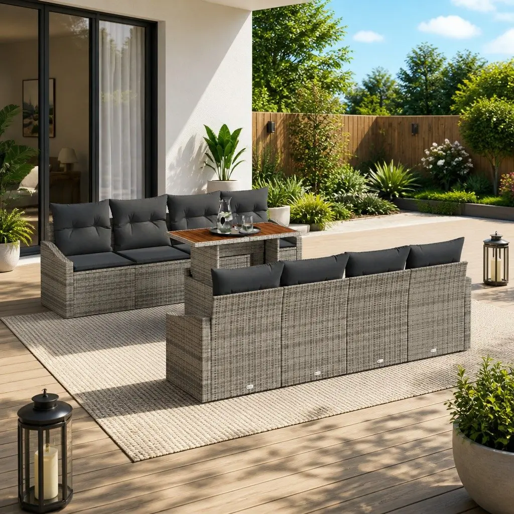 9-Piece Grey Modular Outdoor Sofa Set