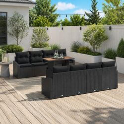 9 Piece Modular Rattan Outdoor Sofa Set in Black Brown