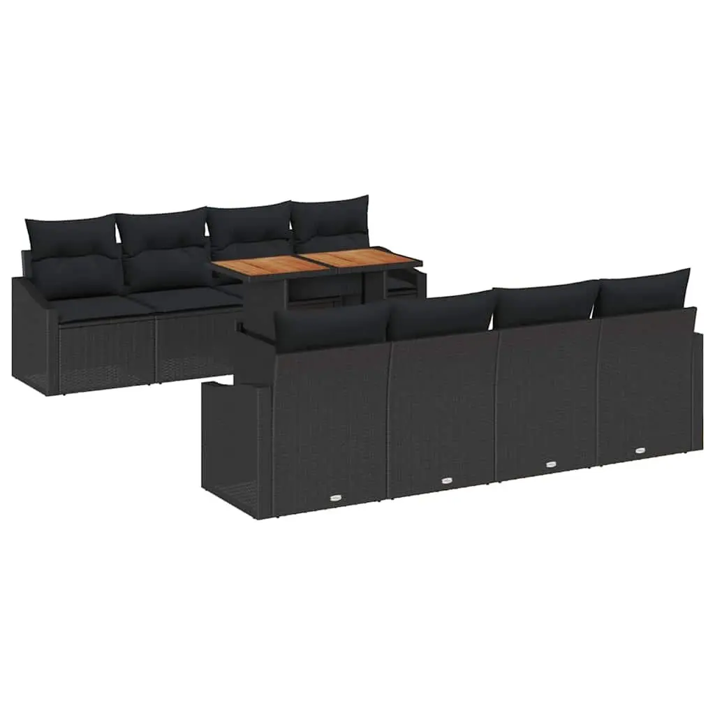 9 Piece Modular Rattan Outdoor Sofa Set in Black Brown