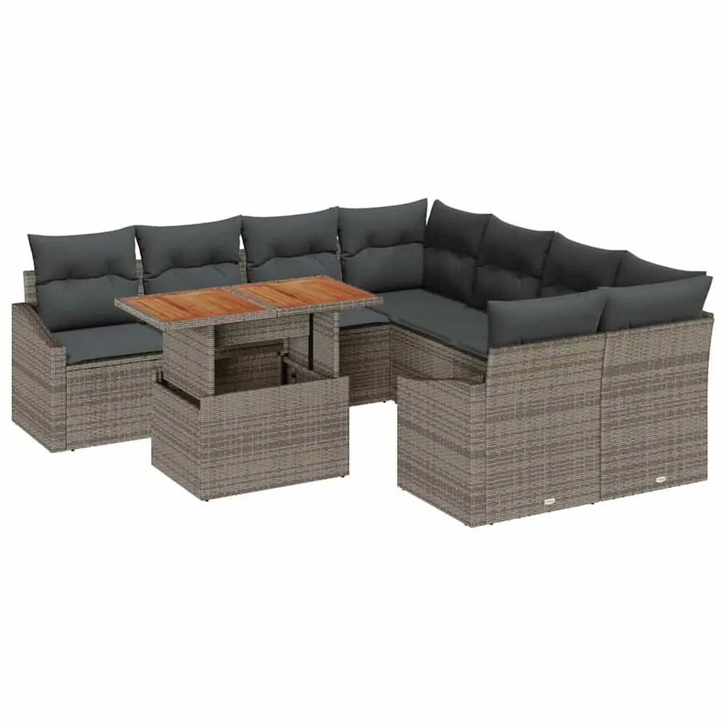 Grey Poly Rattan 9-Piece Outdoor Garden Sofa Set