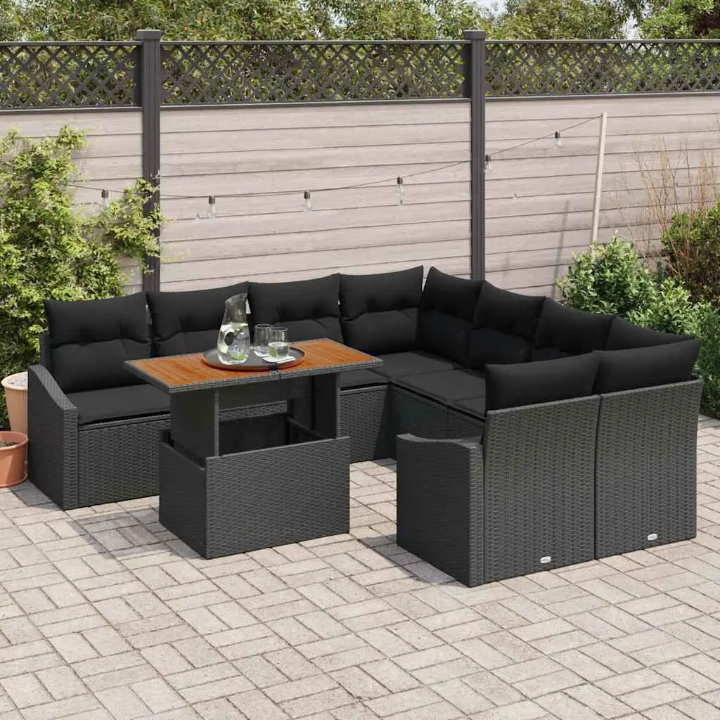 9-Piece Black Modular Outdoor Garden Sofa Set