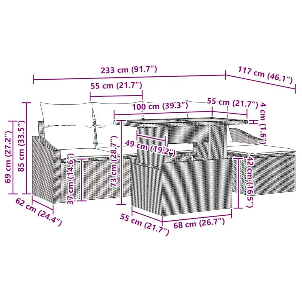 6-Piece Modular Rattan Sofa Set for Outdoor Spaces