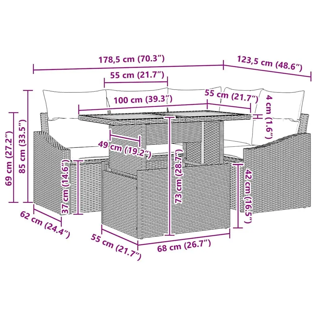 5-Piece Modular Rattan Sofa Set for Outdoor Spaces