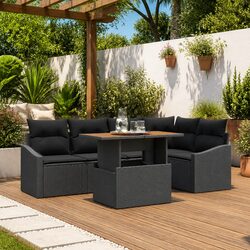 Modular 6 Piece Outdoor Sofa Set in Black and Brown