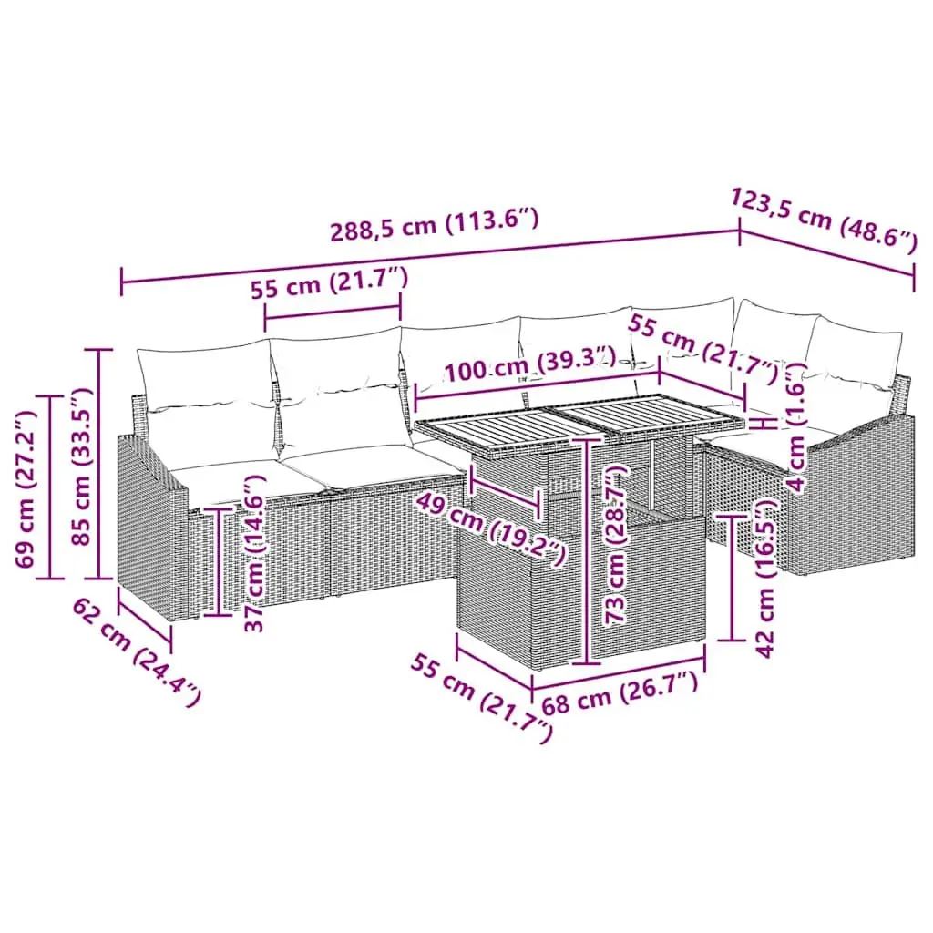 Black Modular 7-Piece Outdoor Garden Sofa Set with Storage