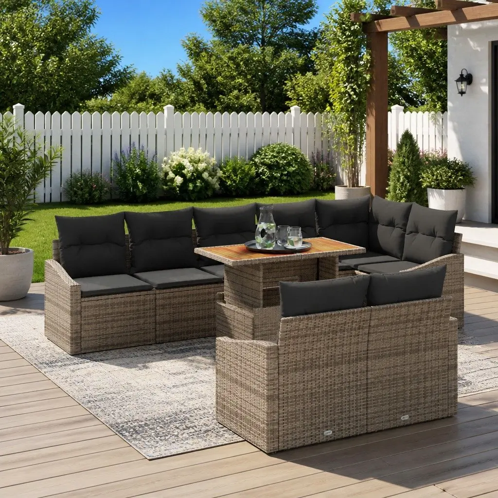 Grey Poly Rattan 9-Piece Modular Outdoor Garden Sofa Set