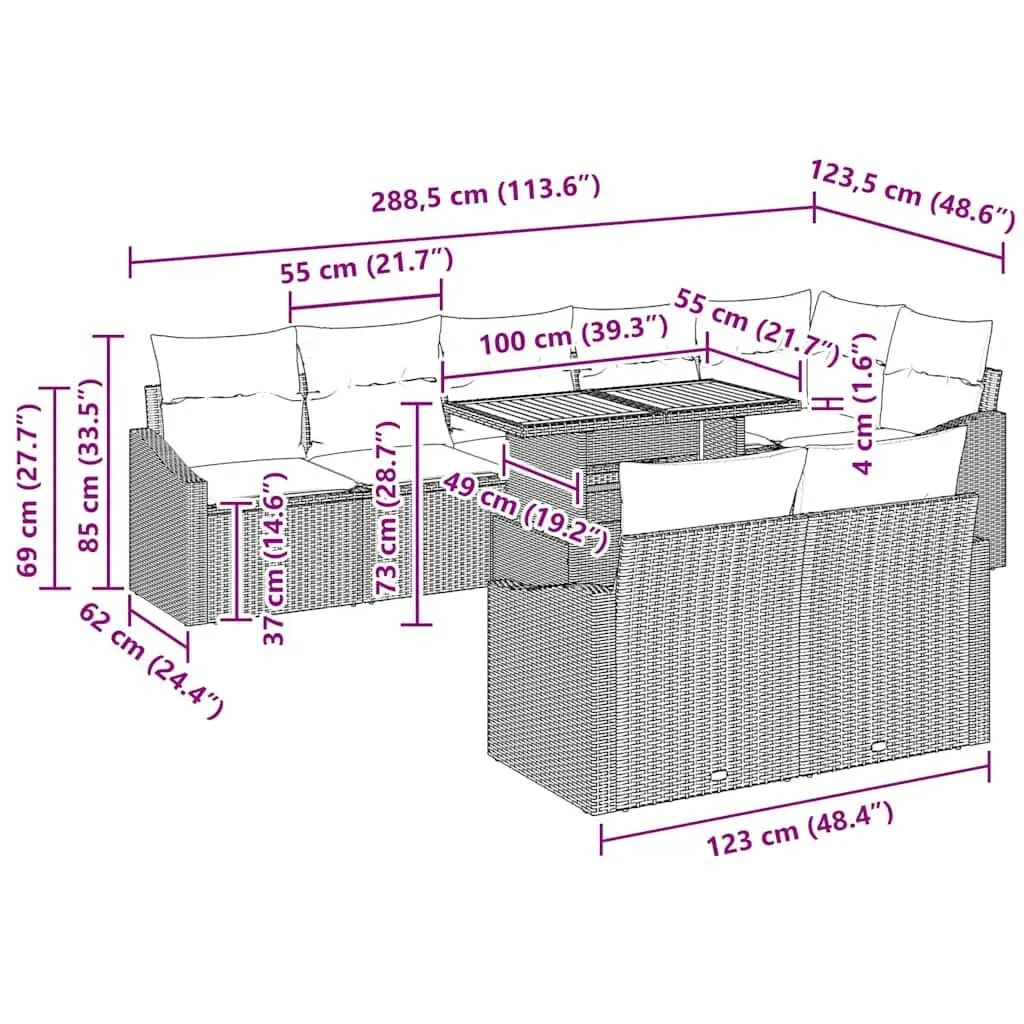 9-Piece Modular Poly Rattan Garden Sofa Set