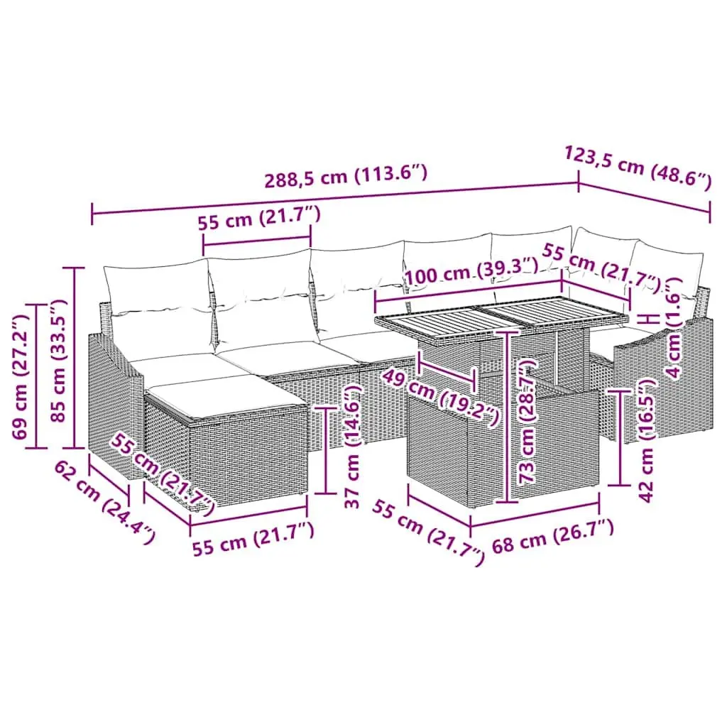 8 Piece Grey Modular Outdoor Sofa Set