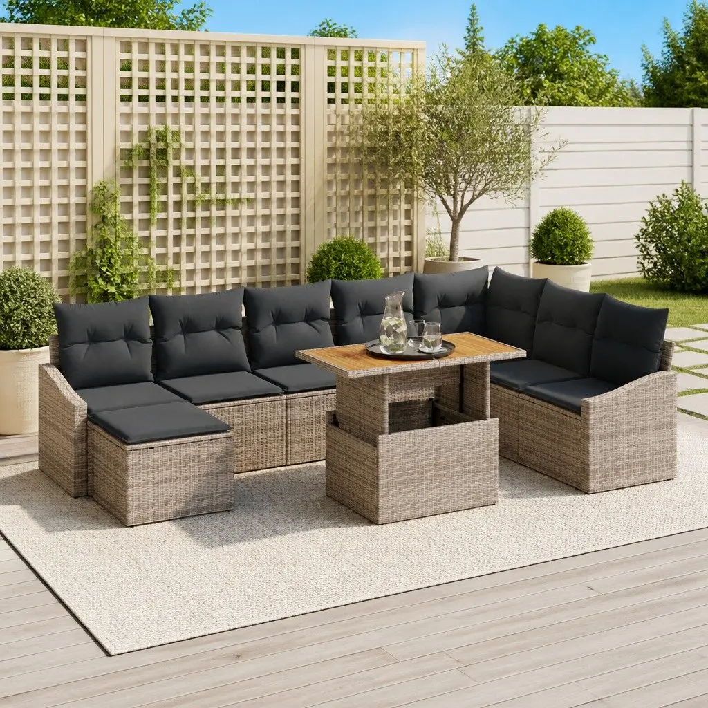 9 Piece Modular Outdoor Sofa Set with Storage in Grey Brown