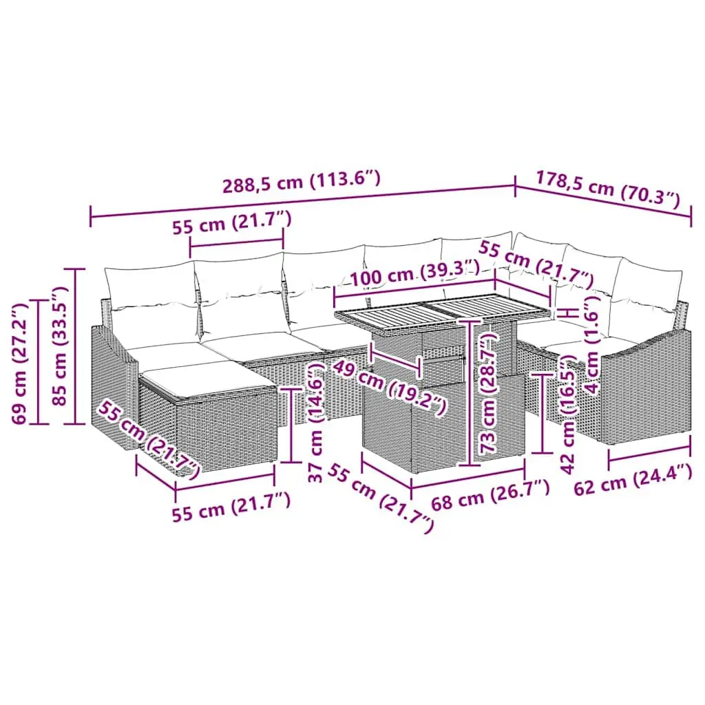 Outdoor Garden Sofa Set 9 Pieces Modular Rattan Patio Seating with Storage