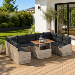 Premium 10-Piece Grey Brown Rattan Outdoor Sofa Set