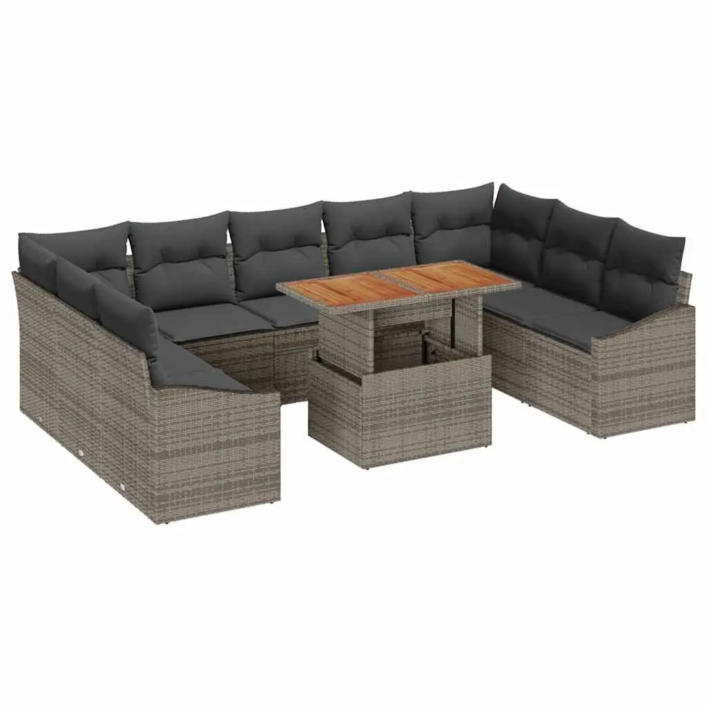 10-Piece Grey Brown Rattan Outdoor Sofa Set