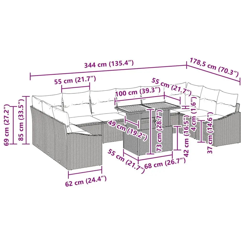 Outdoor Garden Sofa Set 11 Pieces