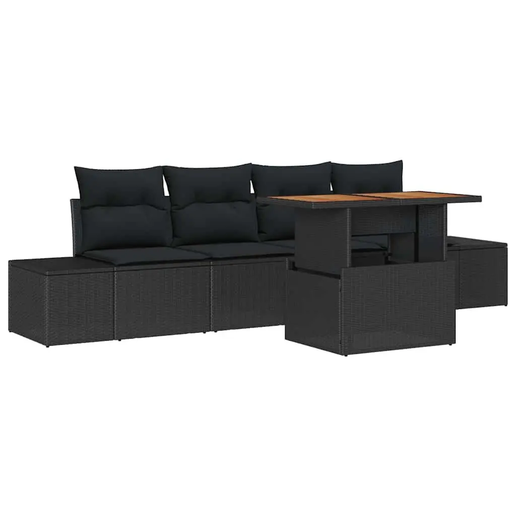 Garden Sofa Set Poly Rattan 5 Piece Outdoor Sectional Modular Black