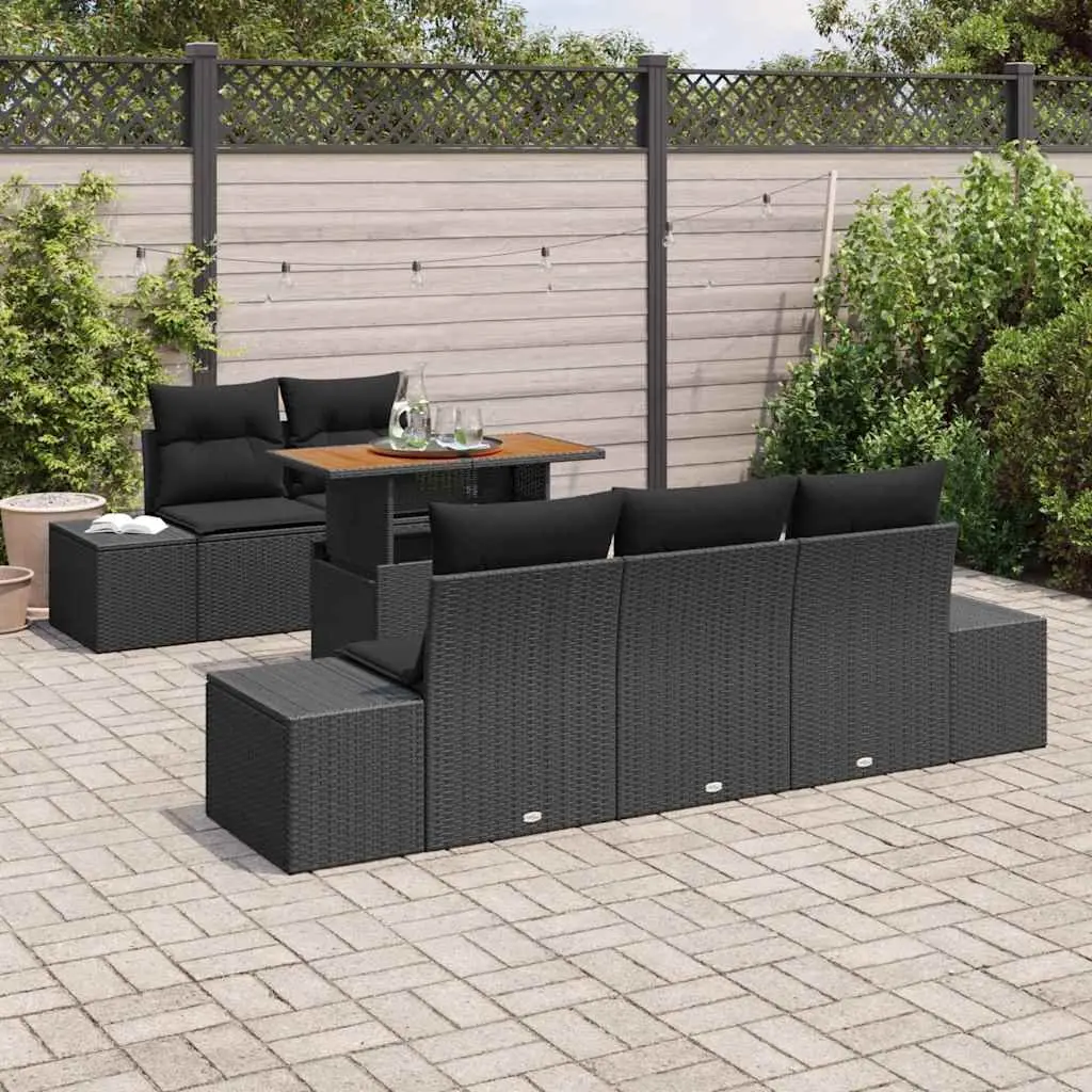 Outdoor Garden Sofa Set 6 Piece Modular Rattan Sectional Black Patio Furniture