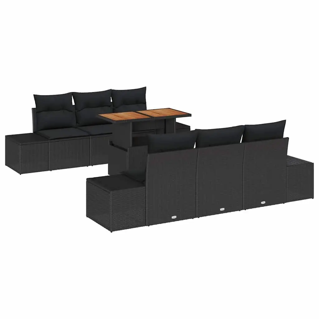7-Piece Black Poly Rattan Outdoor Sofa Set