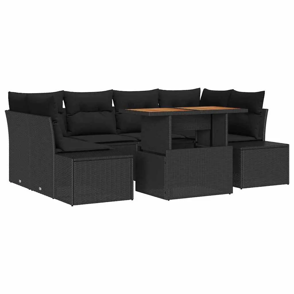 7-Piece Outdoor Garden Sofa Set Black Modular Rattan Dining Seating with Storage