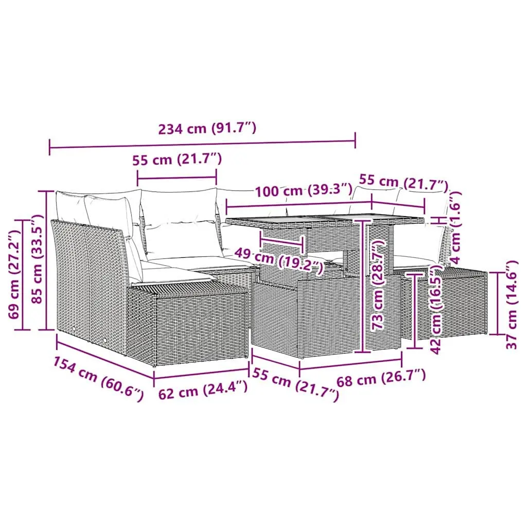 7-Piece Outdoor Garden Sofa Set Black Modular Rattan Dining Seating with Storage