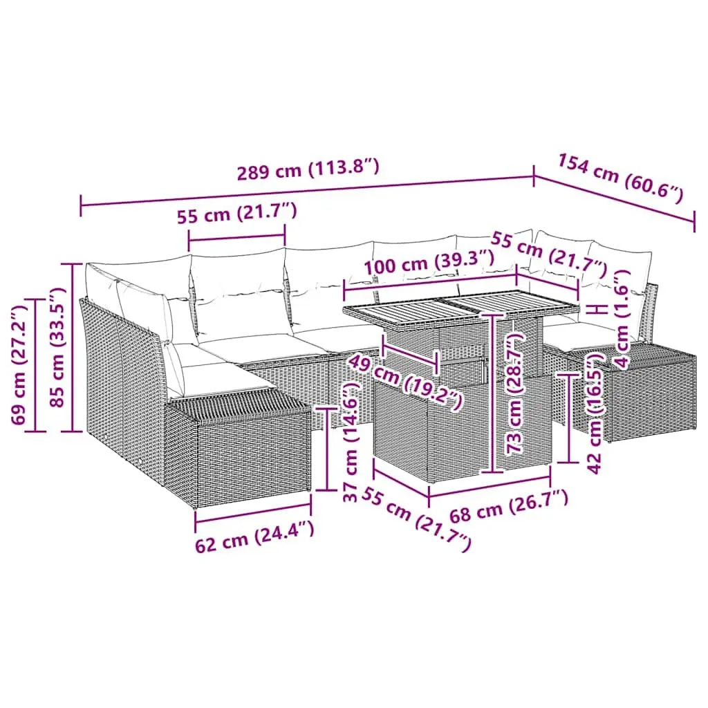 8-Piece Modular Rattan Corner Dining Sofa Set