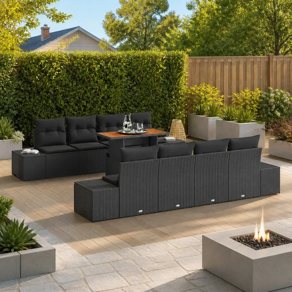 Black Rattan 9-Piece Outdoor Sofa Set