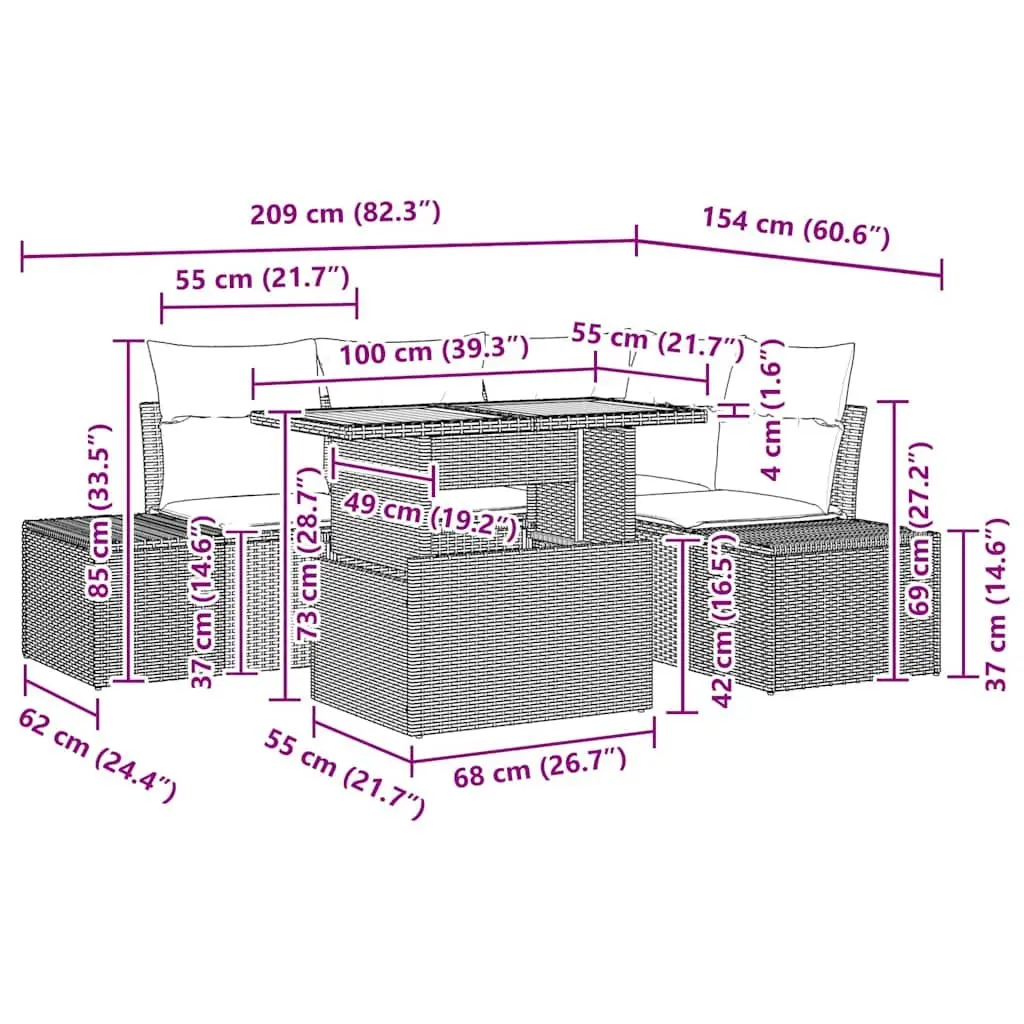 Modular 5pcs Outdoor Rattan Sofa Set for Patios