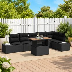 7-Piece Black Brown Outdoor Garden Sofa Set