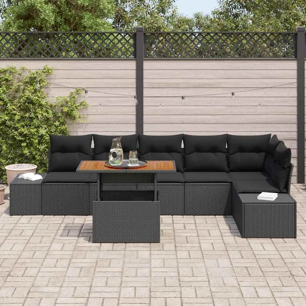 7-Piece Black Brown Outdoor Garden Sofa Set