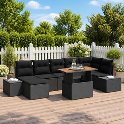 Black Modular Rattan 8-Piece Garden Sofa Set for Outdoors