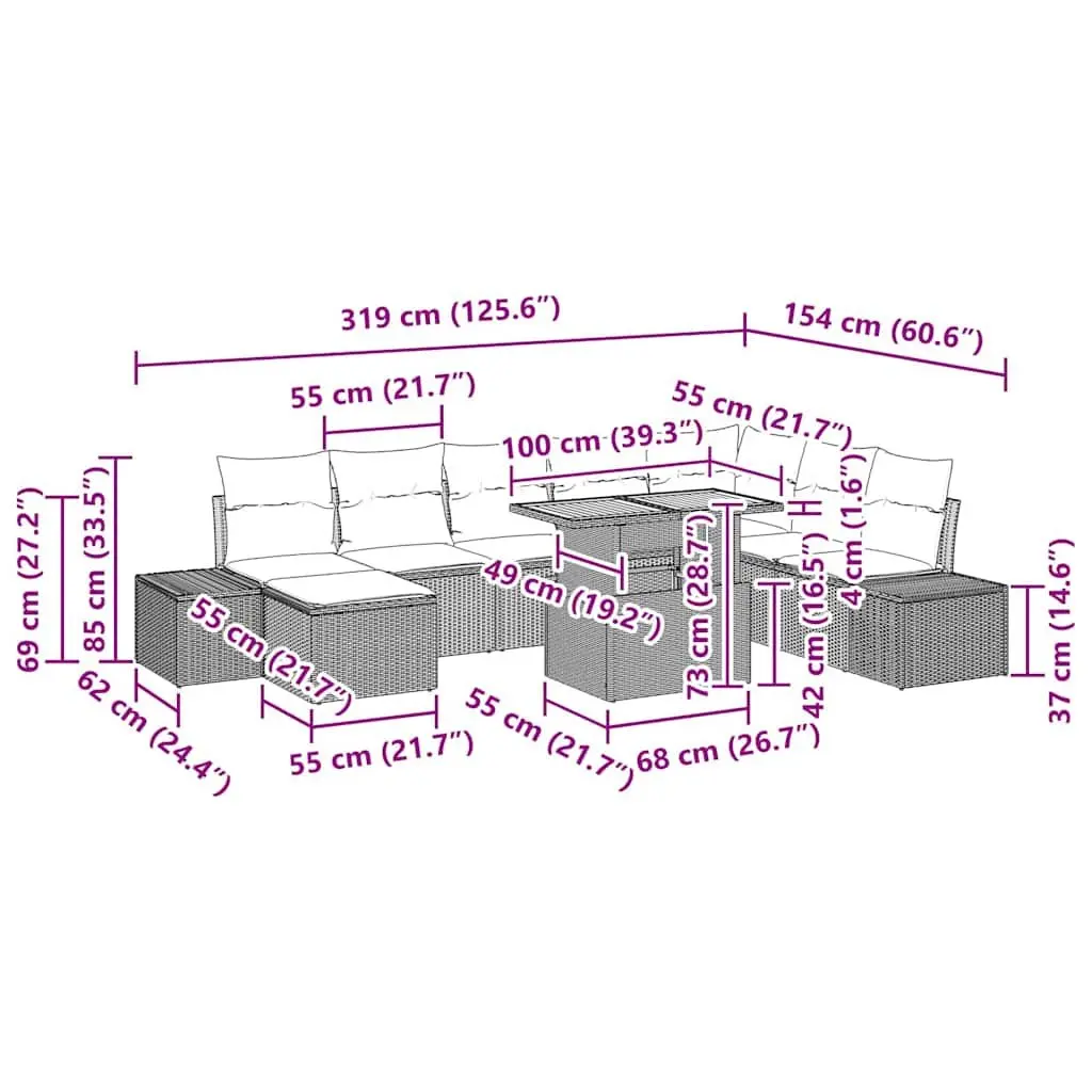 9-Piece Black Poly Rattan Garden Sofa Set with Storage