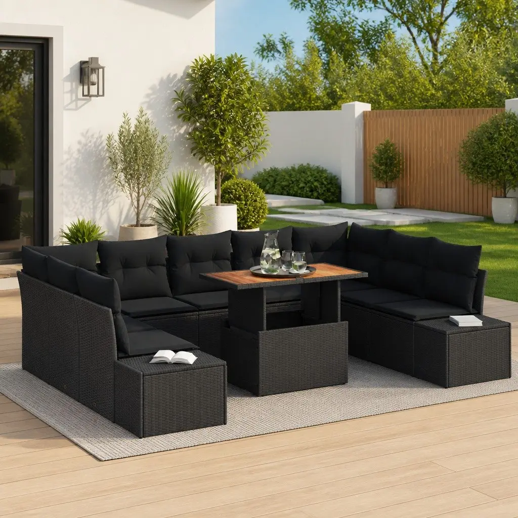 10-Piece Modular Outdoor Sofa Set in Black