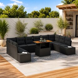 Stylish 11-Piece Black Rattan Garden Sofa Set