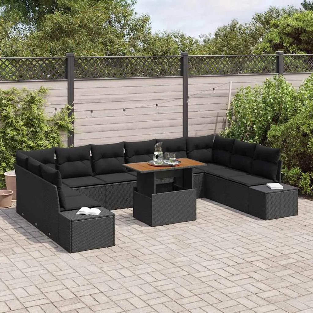 Outdoor Garden Sofa Set Poly Rattan 11 Piece Black