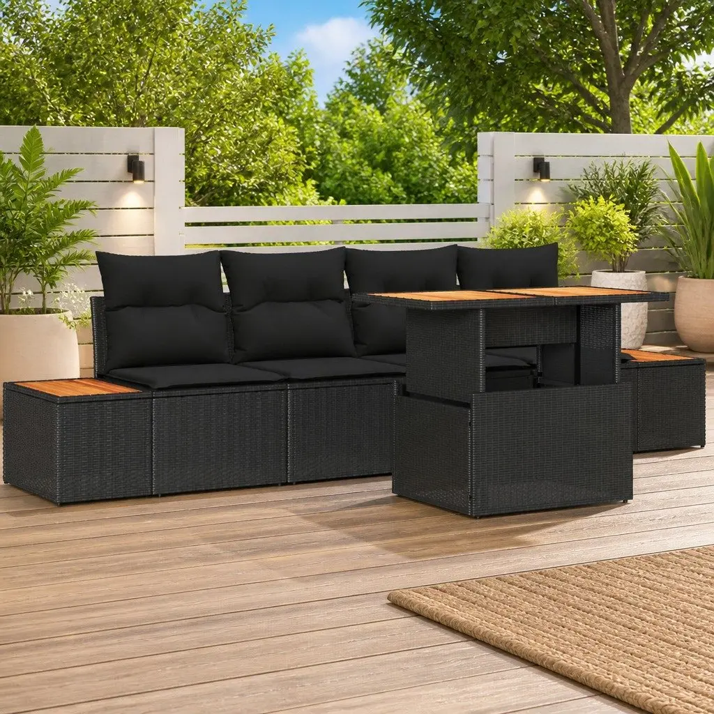 Modular 5-Piece Outdoor Garden Sofa Set in Black