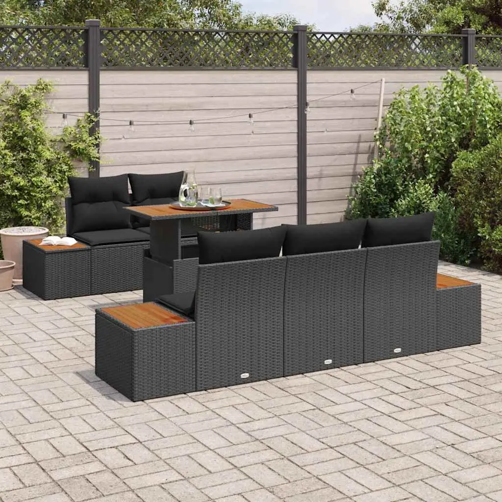 Outdoor Garden Sofa Set 6 Piece Black Poly Rattan Modular Patio Furniture