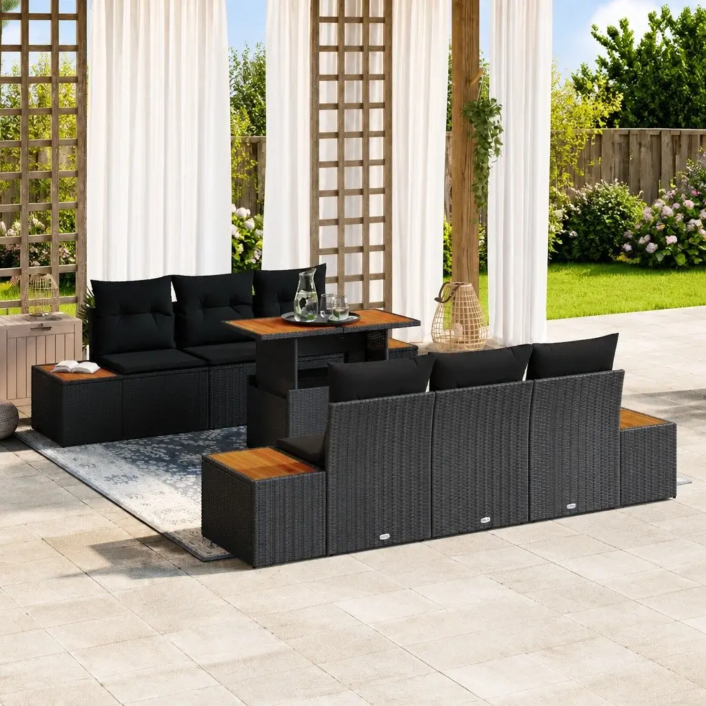 Black Poly Rattan 7-Piece Outdoor Garden Sofa Set