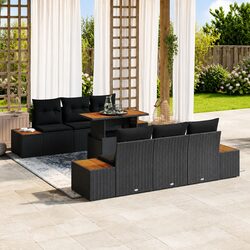 Black Poly Rattan 7-Piece Outdoor Garden Sofa Set